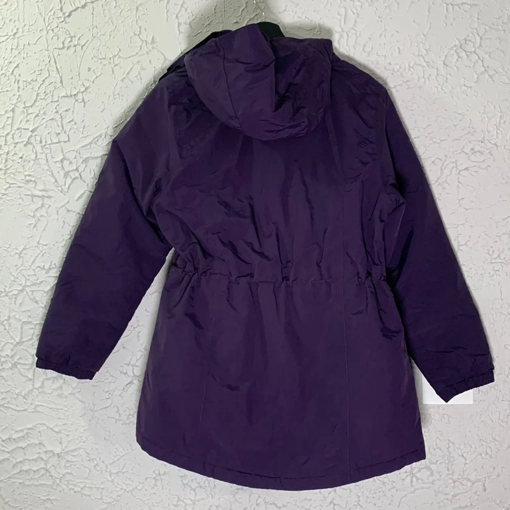 Lands’ End Parka Purple Medium Windbreaker Fleece Lined Full Zip Detachable Hood - Picture 13 of 17